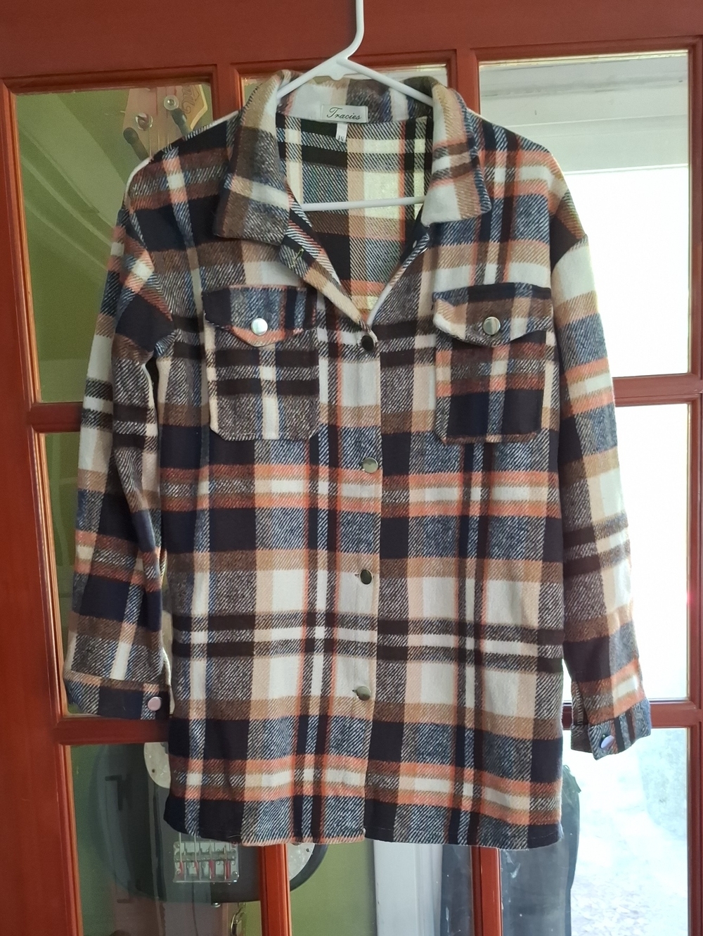 Tracies Plaid Shacket in Navy, Cream & Brown Tones